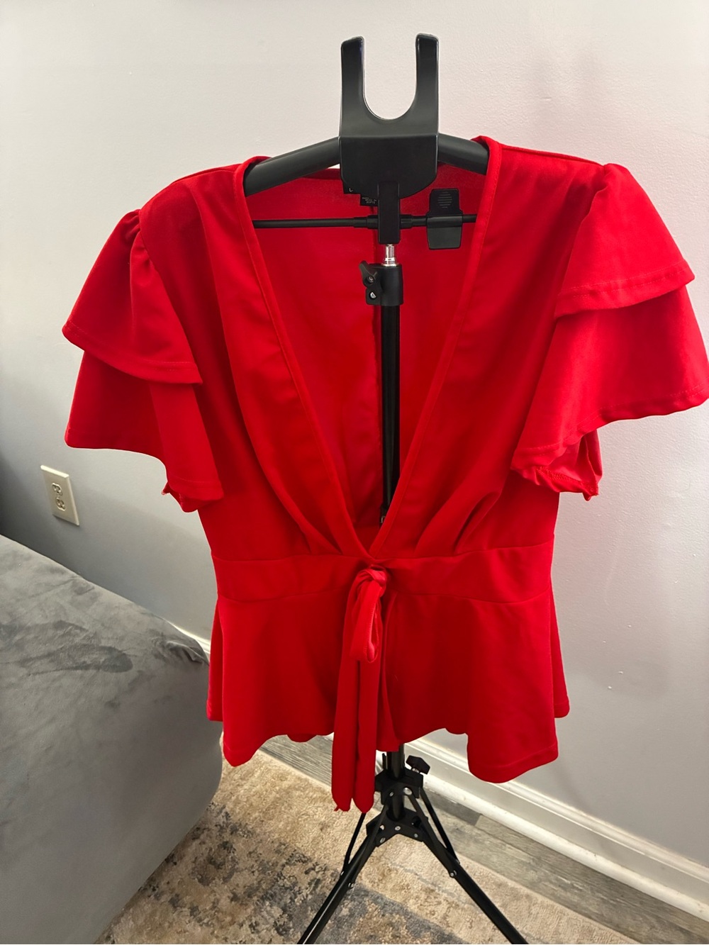 Love Red Tie-Waist V-Neck Flutter Sleeve Blouse